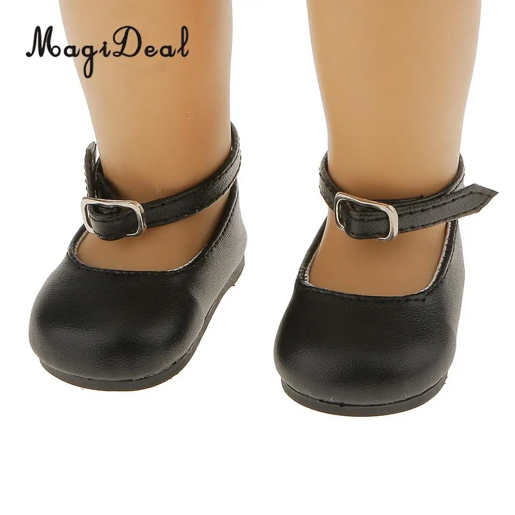 MagiDeal Cute 1Pair Patent Leather Pump Dolly Flat Ankle Strap Shoes w/ Bow for 18 Inch America Girl Doll Pretty Dress 6Colors