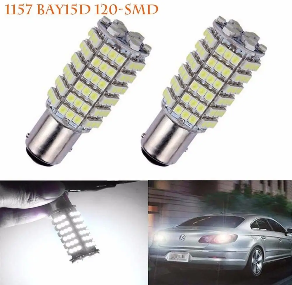 2 X 1157 6000K Xenon White 120 SMD LED Brake Turn Signal/Tail Light