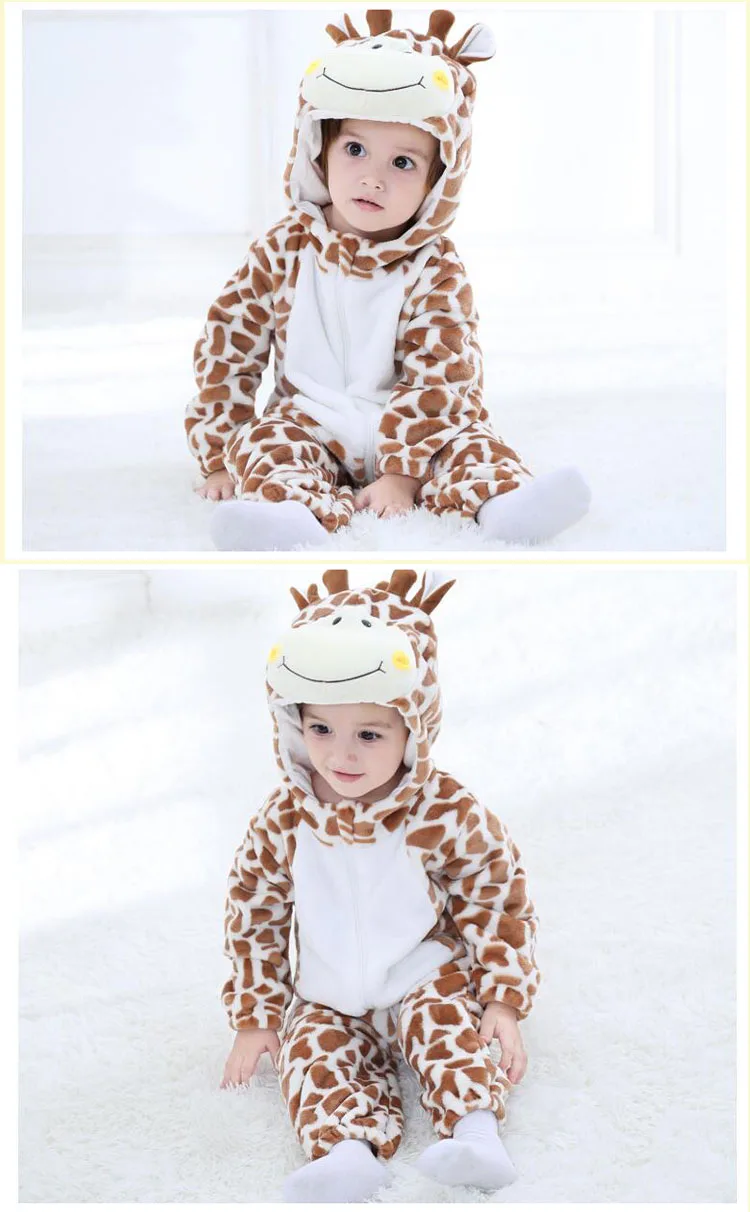 Baby Cartoon Rompers Newborn Hooded Toddler Clothing Boys Girls Minions Animal Jumpsuit Playsuit Costume Flannel Baby Rompers