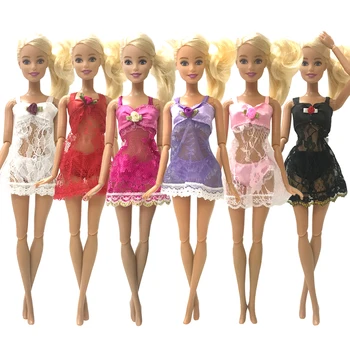 

NK 2020 6 Set Doll Fashion Pajamas +Underwear +Bra Sexy Lace Dress Clothes For Barbie Doll Accessories Gift For Child DZ