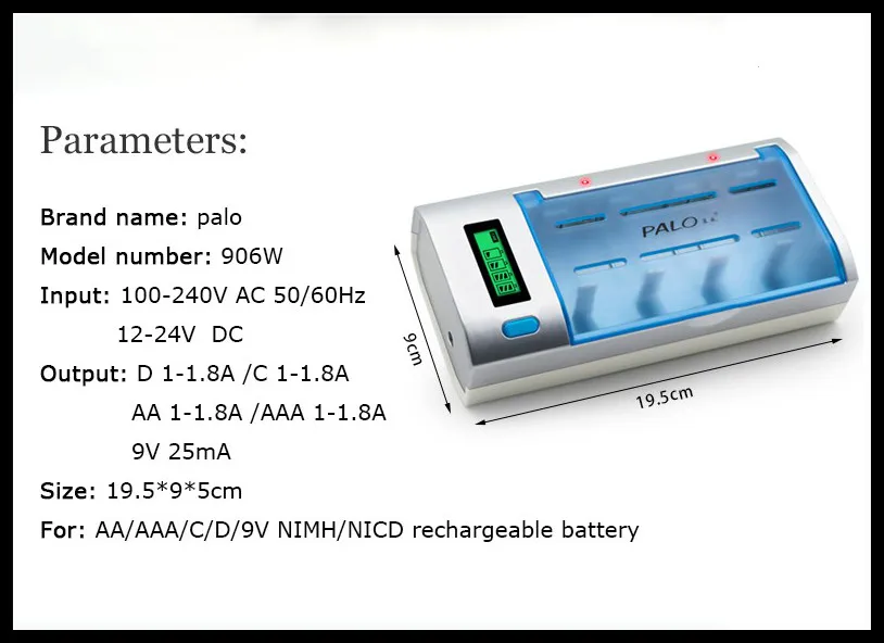 PALO ЖК-дисплей зарядное устройство для AA/AAA/SC/C/D/9 V батарея+ 4 шт nimh 8000 mah аккумуляторная батарея D