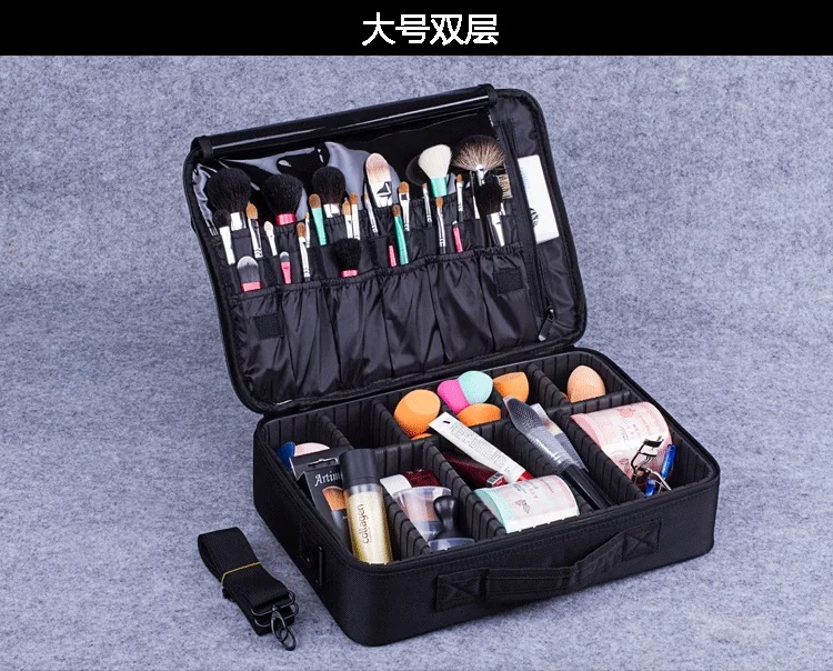 

Professional cosmetic women men Large 2layers  makeup organizer storage bag nail art Shoulder bag handbag  tool box case