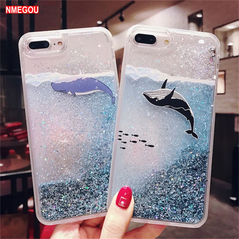 

Cartoon Liquid Dolphin Whale Phone Case for IPhone X XR XS Max Dynamic Glitter Quicksand Cover for IPhone 8 7 6 S 6s Plus Cases