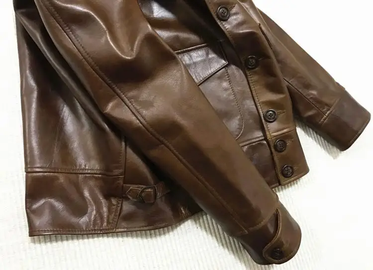 Free shipping.Brand new warm mens brown vintage cowhide Jackets,quality men genuine Leather jacket.style classic slim coat genuine leather genuine fur coats & jackets