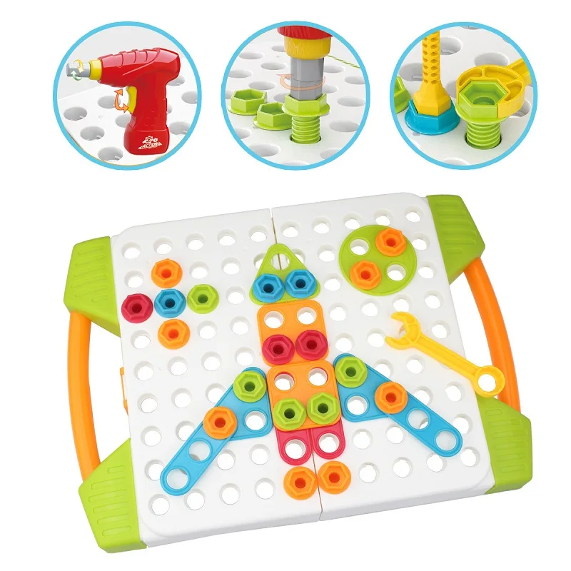 Günstige Getriebe Bausteine Pilz Nägel Pegboard Spielzeug Kinder STEM Lernen Spielzeug mit Bohrer Mosaik Kunst Kit 3D Bau Spielzeug Jungen geschenk