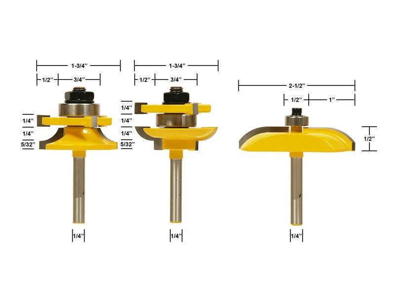 

High quality Rail and Stile Panel Raiser 3PCS 6.35mm router bits set for 1/4 inch Shank wood milling cutter tool 80804