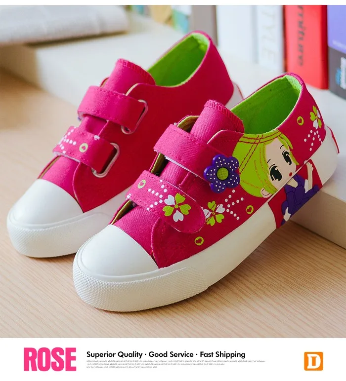 2016 New  Fashion Princess Girls Shoes Canvas Rubber Children Shoes Autumn Spring Pink Rose White Cute Cartoon Girls Sneakers 462s (8)
