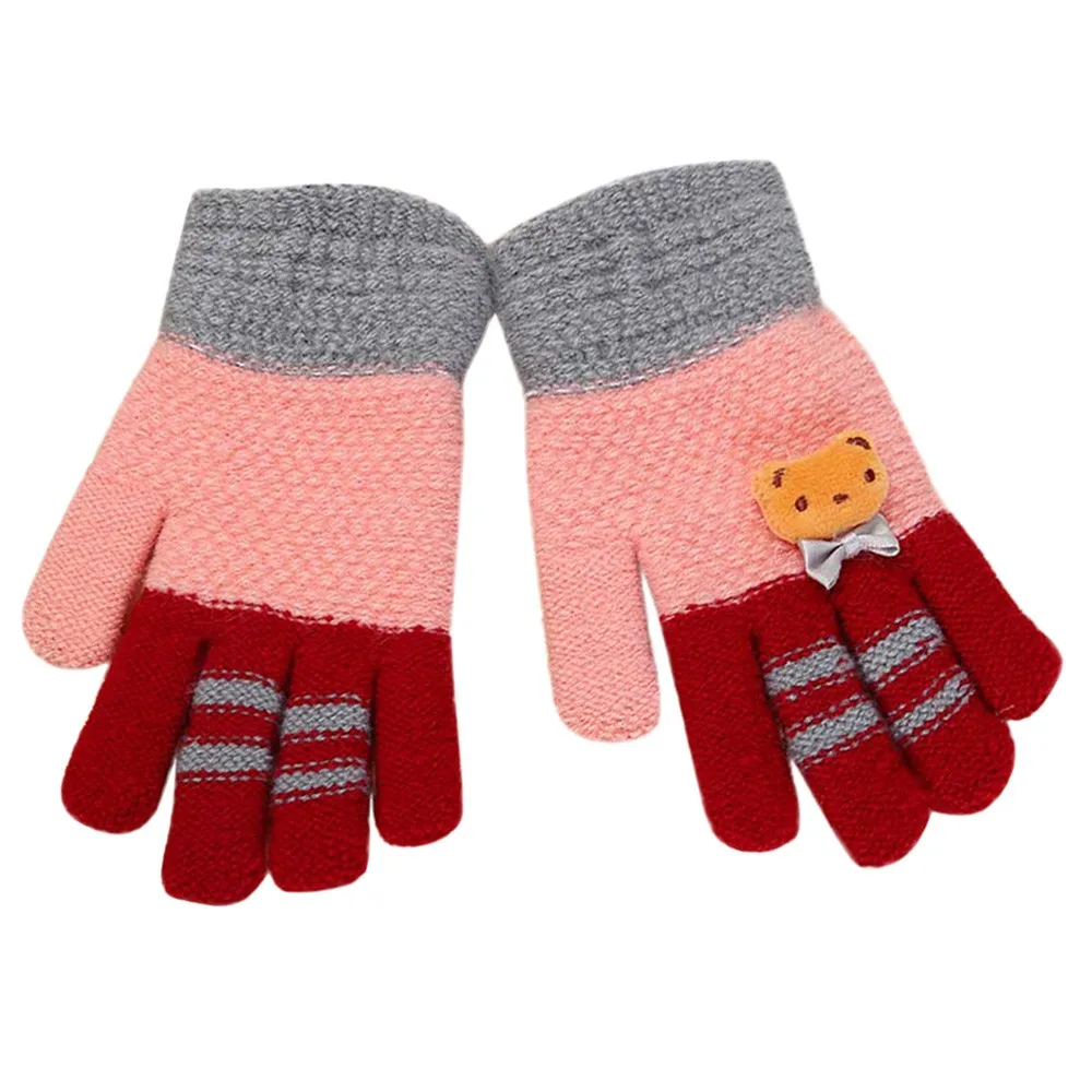 ARLONEET зимний, утепленный, для детей Мультяшные перчатки, вязаные рукавицы, сшитые для девочек и мальчиков, бархатные, сохраняющие тепло, перчатки на лямках CJ10 - Цвет: PK