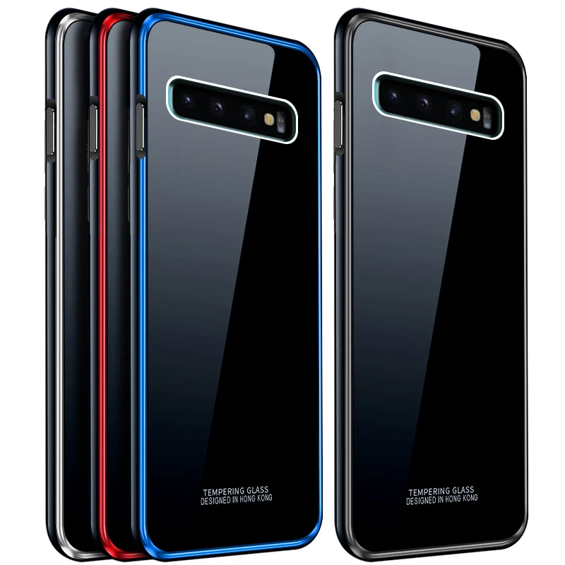 Алюминий металлический каркас чехол для samsung Galaxy S10 случае + закаленное Стекло