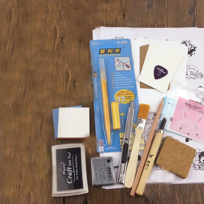 

37PCS engraved rubber sheet material package hand-carved rubber bricks DIY set free shipping home