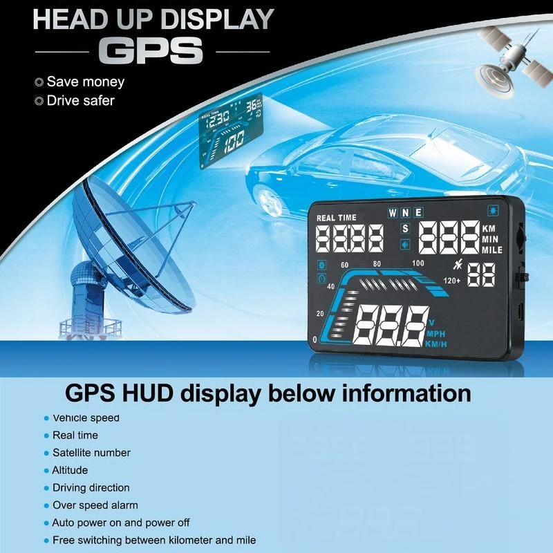 HD 5 дюймов Q7 с GPS автомобильный дисплей высокой скоростью предупреждающий лобовое