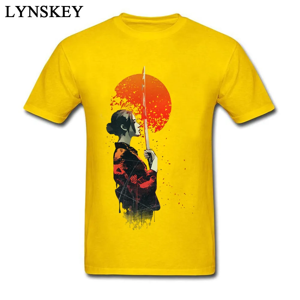 Закат огненный Самурай японский шик Мужская футболка 3D японский художественный дизайн печатные футболки Чистый хлопок ткань цветные Топы И Футболки - Цвет: Цвет: желтый