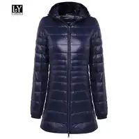 Ly Varey Lin women Winter Warm Medium Long Coats Ultra Light 90% White Duck Down Jacket Female Hooded Plus Size 6xl Down Parkas