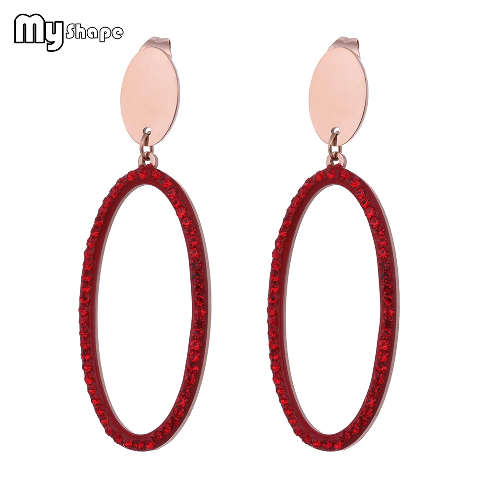 

My Shape Stainless Steel Oval Red Crystal Drop Earrings Geometric Rhinestone Earrings Jewelry Women Female Gifts Trendy Bijoux
