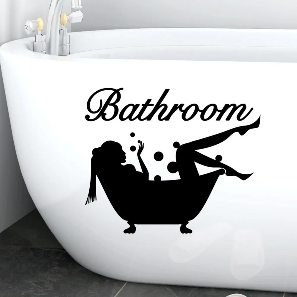Woman Bathing Pattern Vinyl Stickers For Bathroom Shower Roon Door