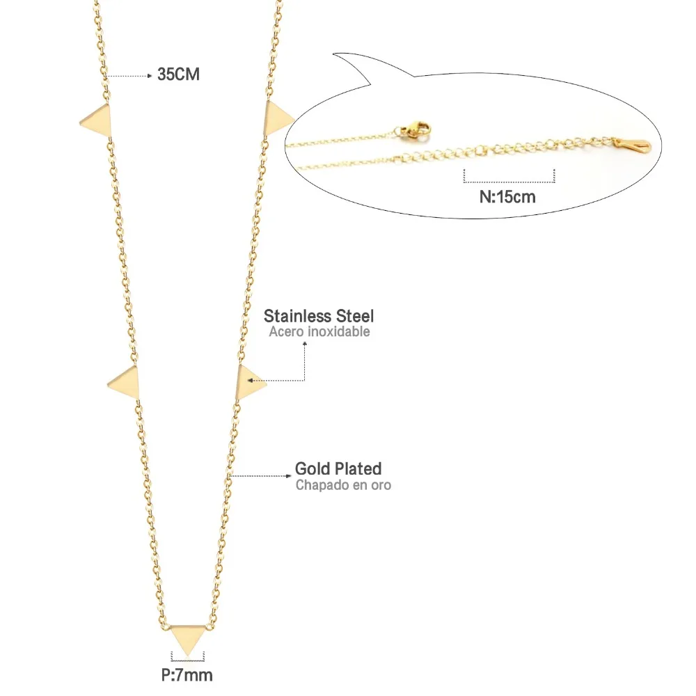 Роскошные стальные ошейники, колье, ожерелья, золото/розовое золото/серебро, нержавеющая сталь, 35 см+ 15 см, удлиняющая цепочка, ожерелья, треугольные подвески