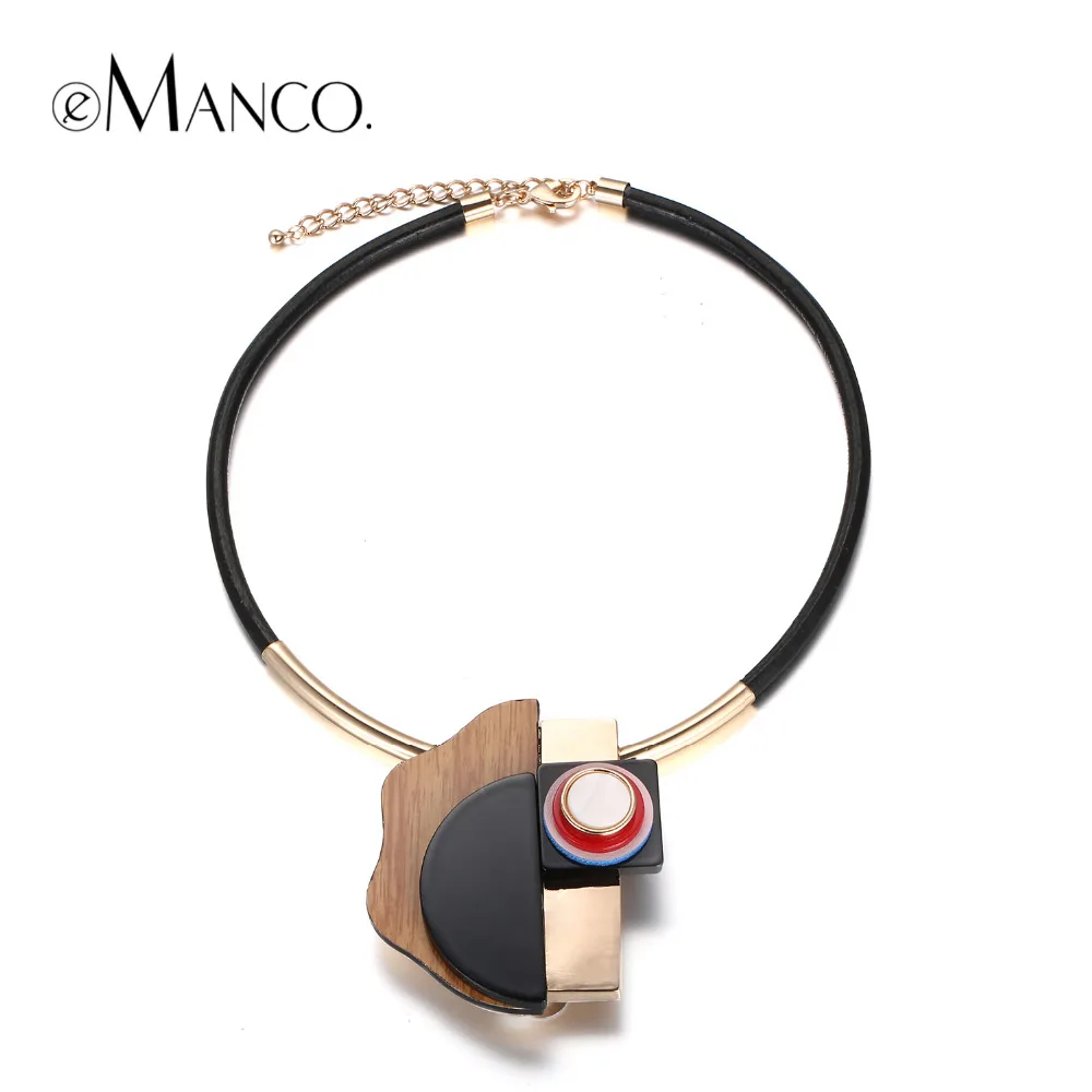 eManco Big Plank Geometric Collar Necklace&Pendant Women Resin Wood Rope Alloy Summer Fashion Jewelry