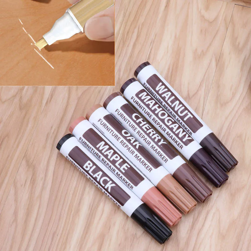

6 Colors Furniture Repair Pen Touch-Up Pen Markers Scratch Filler Paint Remover For Wooden Cabinet Floor Tables Chairs