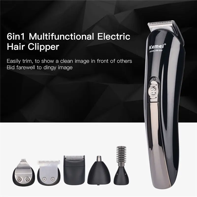 

100-240V Kemei 6 in 1 Hair Trimmer Body Barbeador Razor Men Hair Clipper Electric Shaver Beard Trimmer Nose Hair Shaving Machine