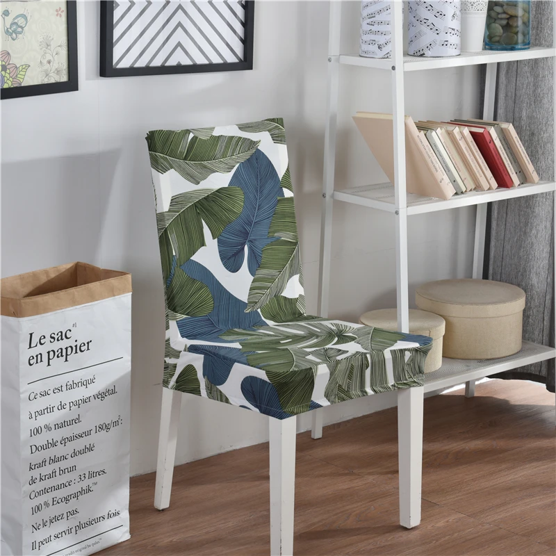 

Floral Geometric Print Pattern Spandex Elastic Stretch Slipcovers Dining Chair Cover Hotel Kitchen Seat Cover for Banquet