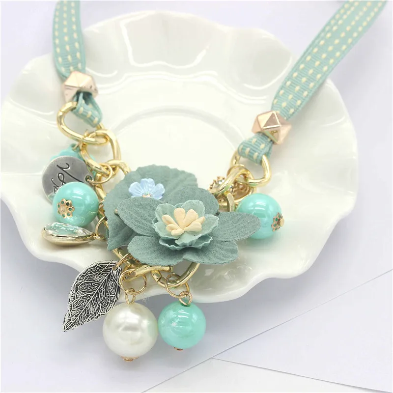 Olaru бренд Корея новые ювелирные изделия ткань искусственный цветок жемчуг чокер ожерелье женщина Макси себе ожерелье аксессуары