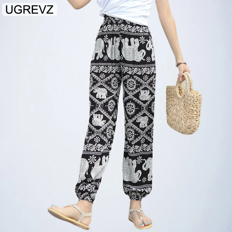 

UGREVZ Summer Casual Loose Long Black Trousers Women 2019 Baggy Pants Women Plus Size Pantalon Women Elastic Waist Harem Pant