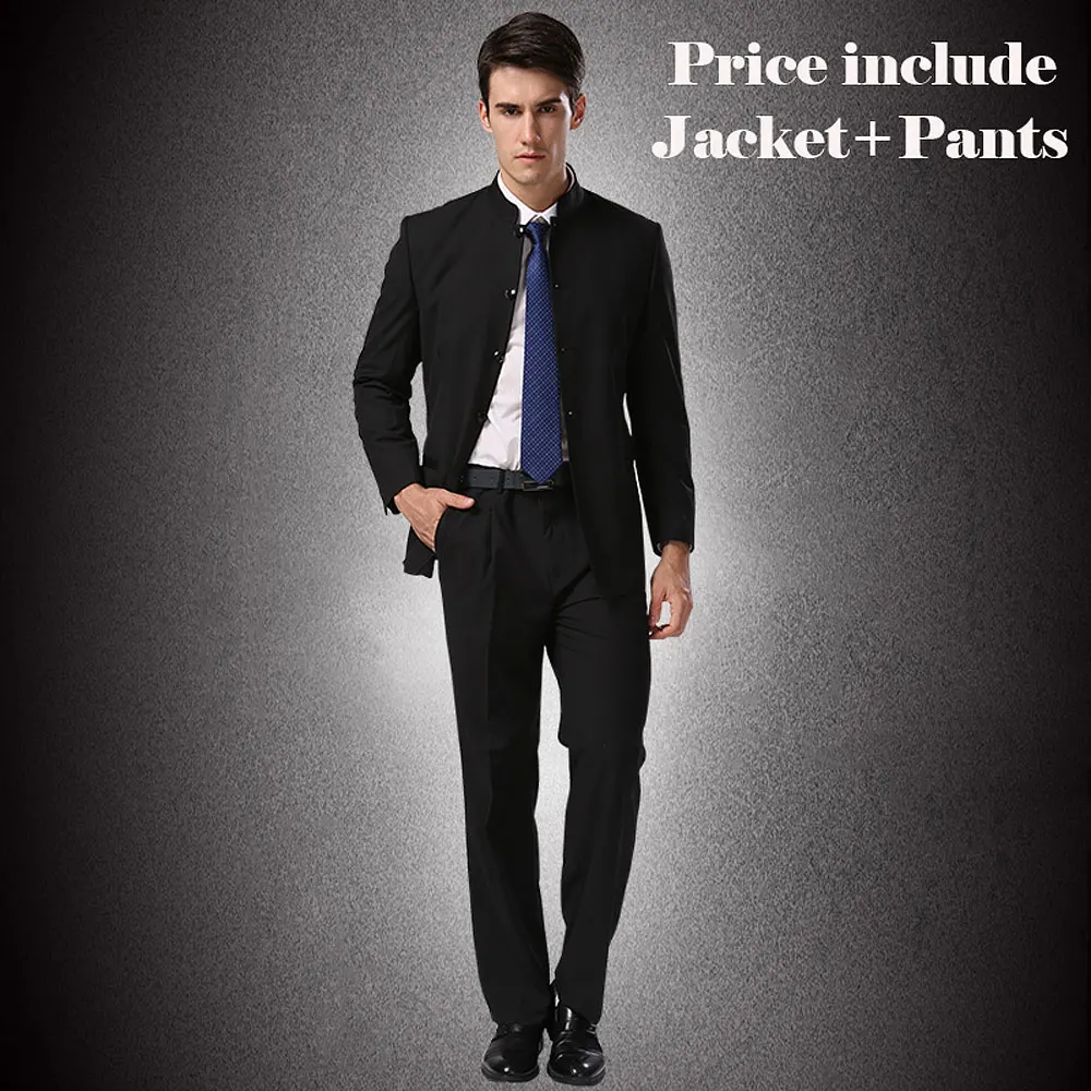 Jacket + Pants Men Formal Business Suits Pants Chinese Tunic Suits Black New Arrival Traditional Mandarin Plus Size XXXXL F048 4