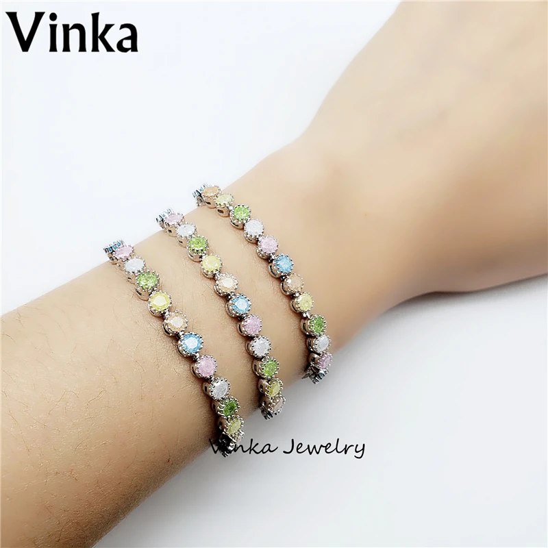 

5Pcs 2018 Wholesale Colorful Rainbow Color Charm Tennis Chain Bracelet Crystal Charm and Bracelet Jewelry