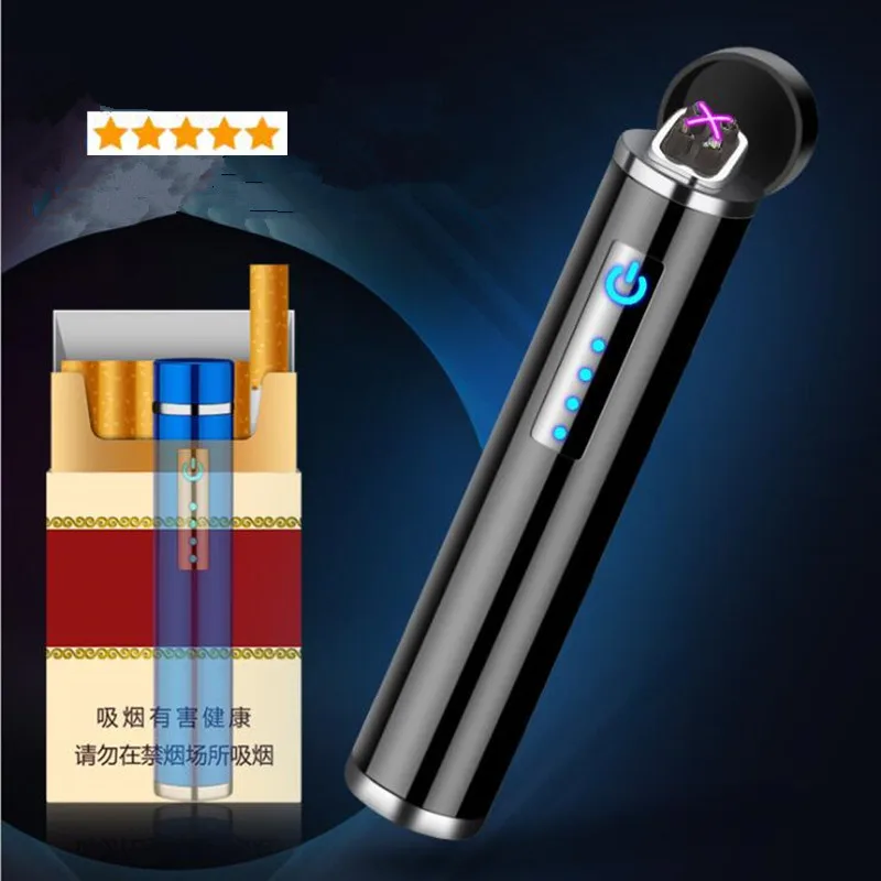 Маленькое плазменное зарядное устройство с фонариком Электронная зажигалка для курения двойной ветрозащитный прикуриватель сенсорный выключатель прикуриватель