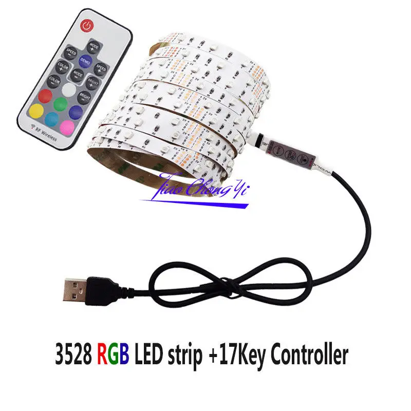 

Лидер продаж, светодиодная ленсветильник 5050 2835 SMD RGB для телевизора, комплект белсветильник света + пульт дистанционного управления USB RGB 17 клавиш, 5 в постоянного тока