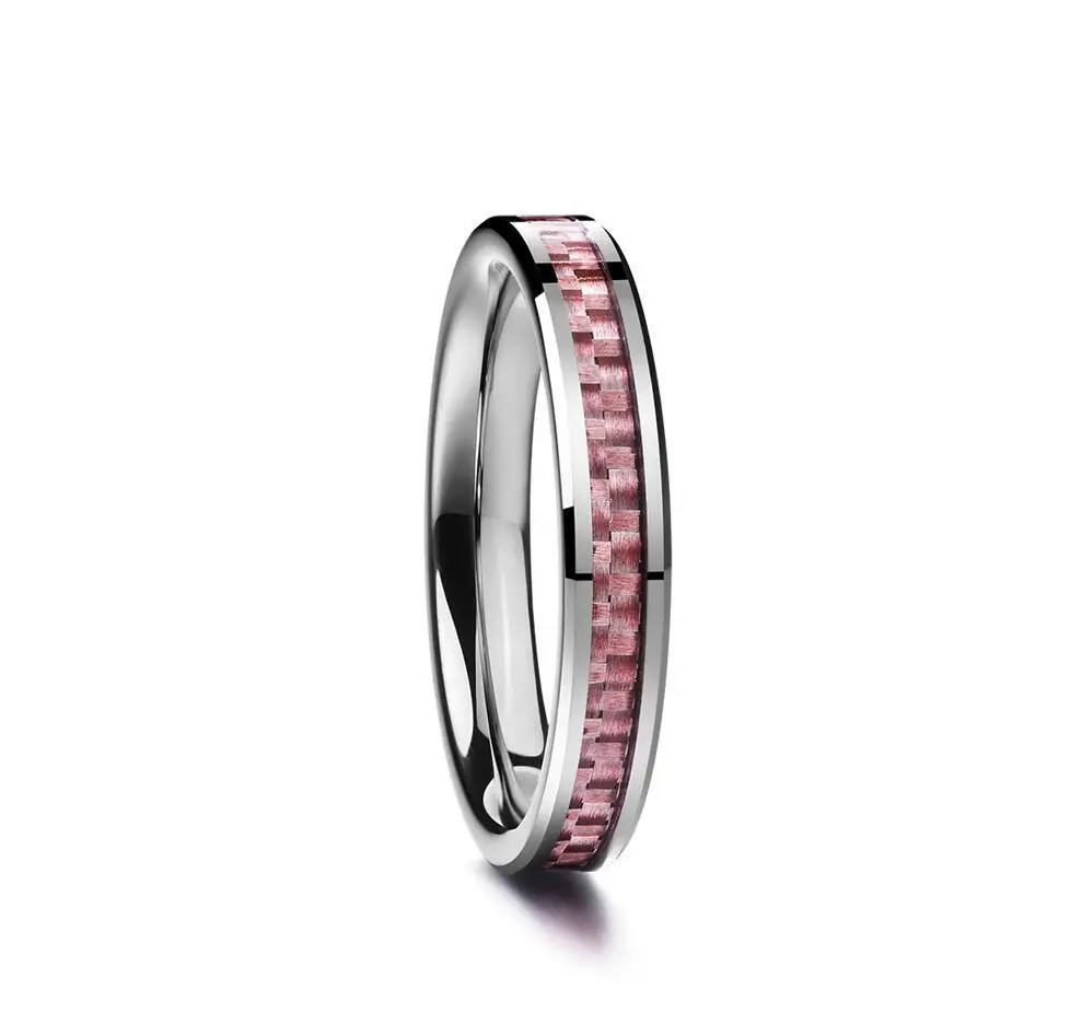 

2018 New Men's 4mm Wide 100% Tungsten Carbide Pink Carbon Fiber Steel Tungsten Steel Ring Imitation Rock Stone Tungsten Rings