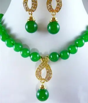 

Prett Lovely Women's Wedding set of green gem bead necklace pendant earrings 5.23 new-jewelry Natural boucle