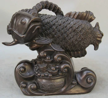 

song voge gem S1680 10" Chinese Bronze animal treasure bowl Wealth barracuda Fish sculpture Statue