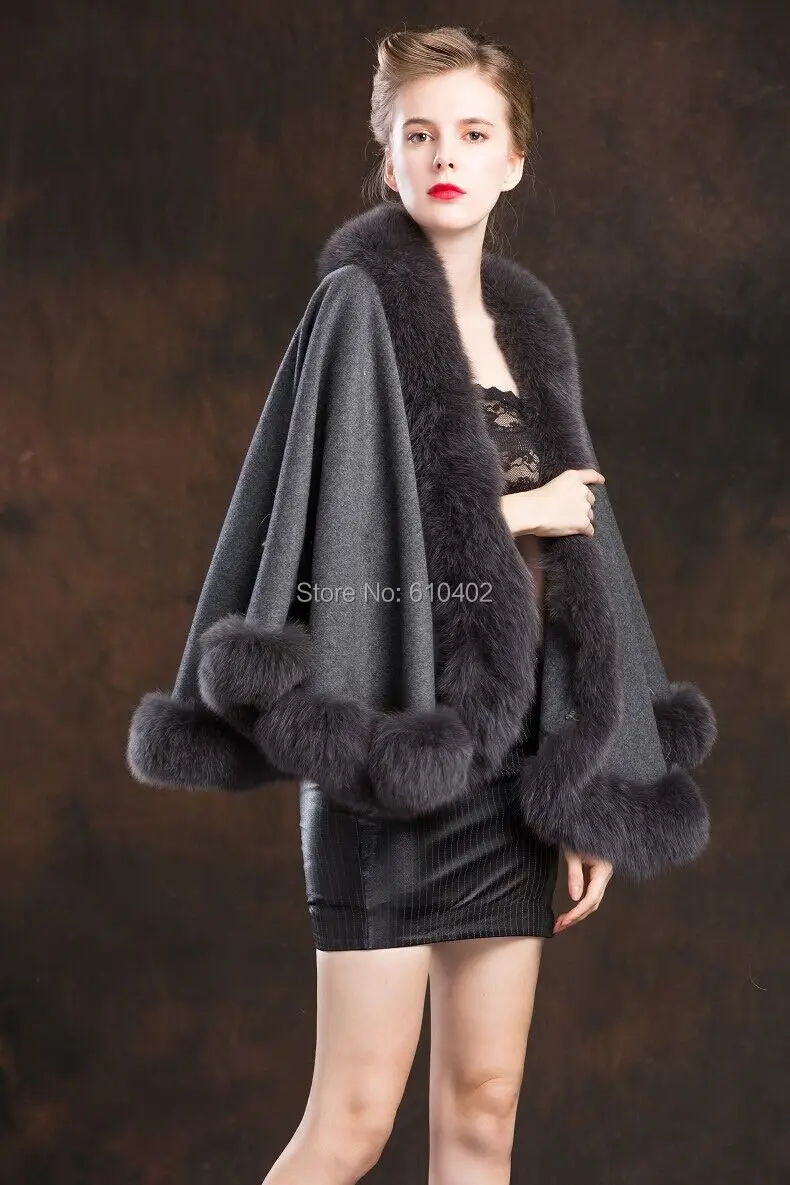 Lady's Genuine  Real Cashmere Genuine Fox  Fur Coat  