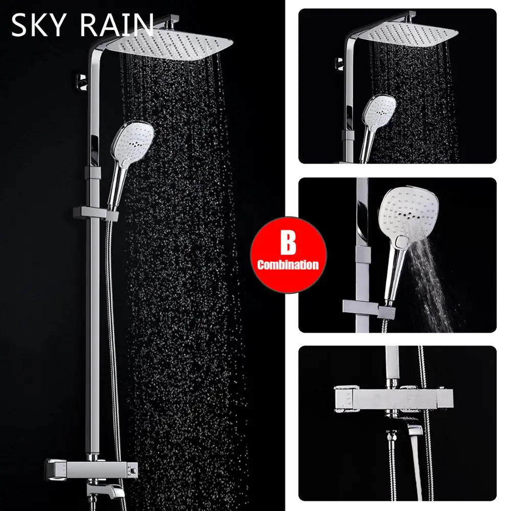 SKY RAIN Настенная полная латунная термостатическая душевая система с ручным