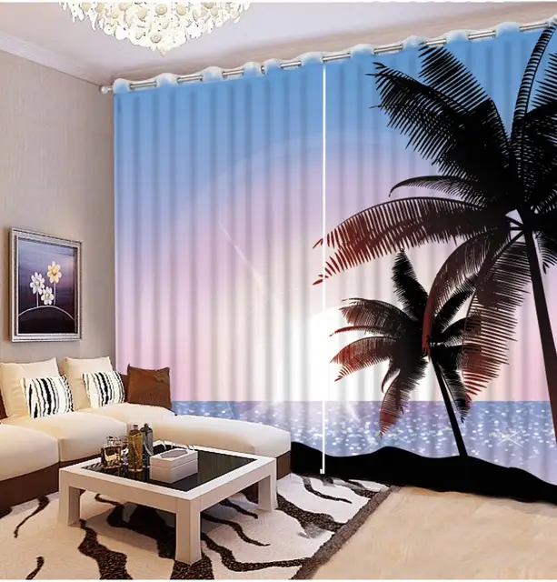 Classic Home Decor Modern Style Beach Scenery Curtains For Living