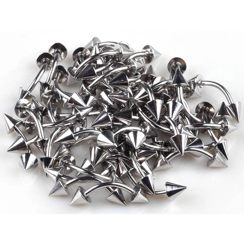 60pcs/lot Wholesale Curved Barbell Double Spike Eyebrow Ring 316L