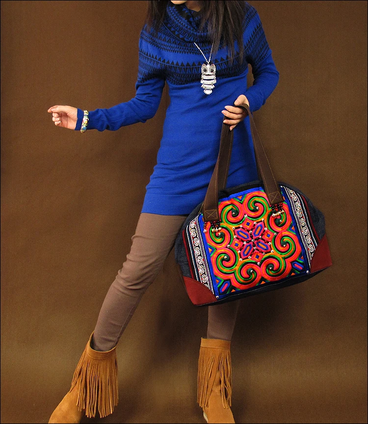 Новейшие высококачественные Этнические женские сумки с вышивкой, винтажные ручные синие джинсовые повседневные сумки на плечо