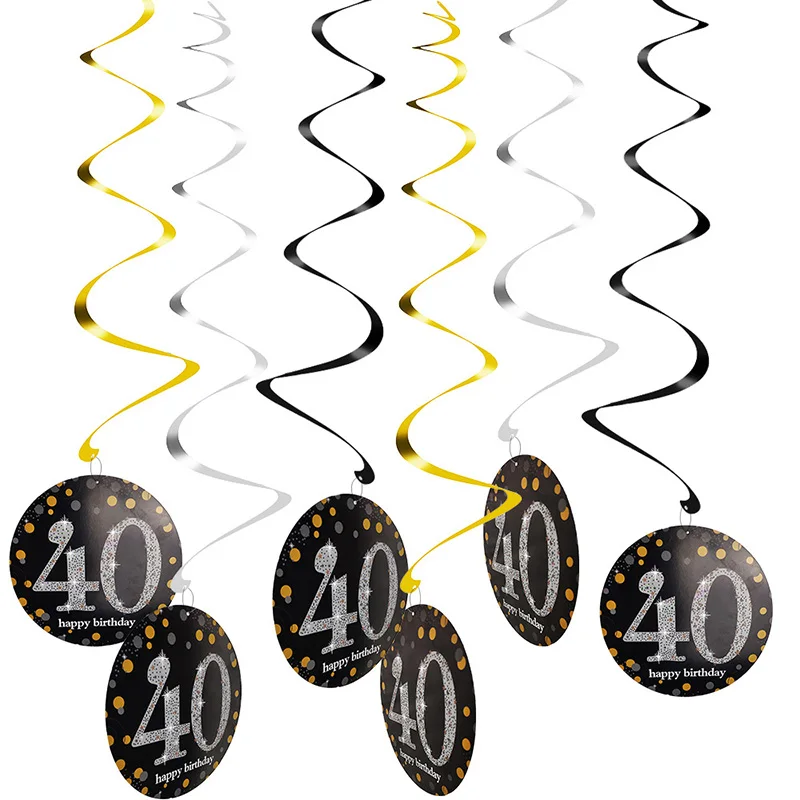 6 комплектов/партия, 18 Вт, 30 Вт/40/50/60th летних Пластик спиральный орнамент в зависимости от возраста знак доска для Праздничная гирлянда для дня рождения подвесное украшение - Цвет: 12pcs 40 years old