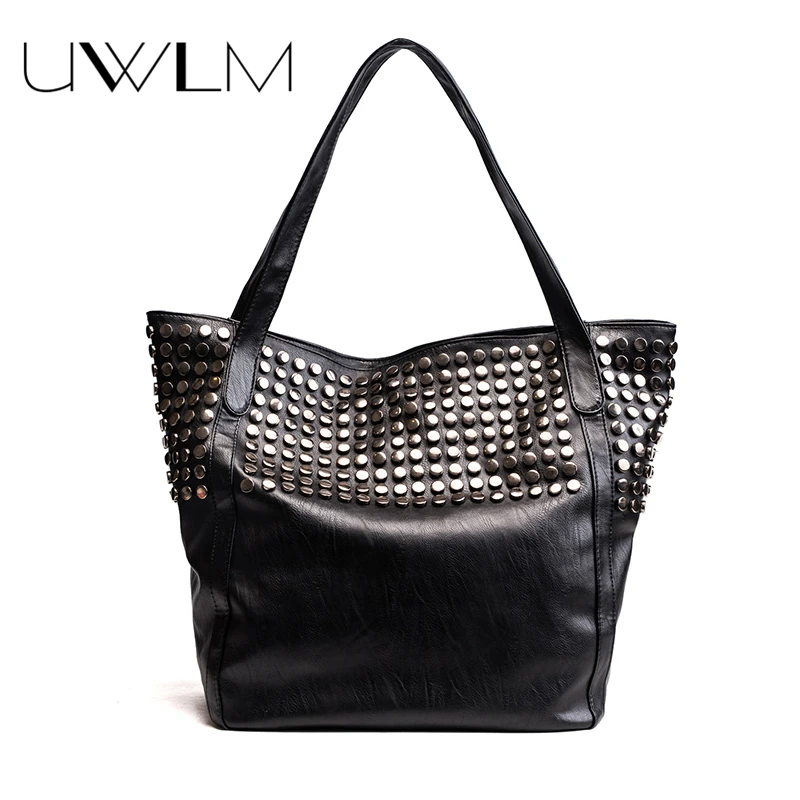 

2018 Large Capacity Women Bags Roomy Handbags Black Rivets Shoulder Bags Women Famous Brands Shopping Totes Bag Sac a main Tote