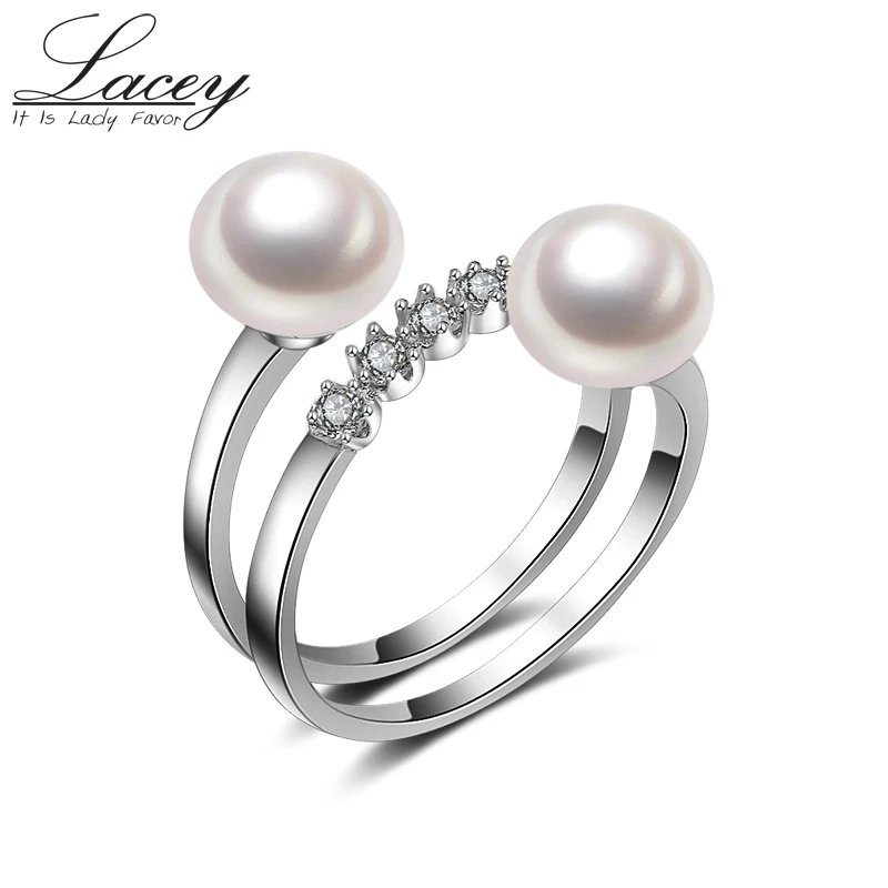 

Freshwater pearl ring for women,adjustable S925 silver finger ring jewelry,double pearls engagement ring drop shipping fine gift