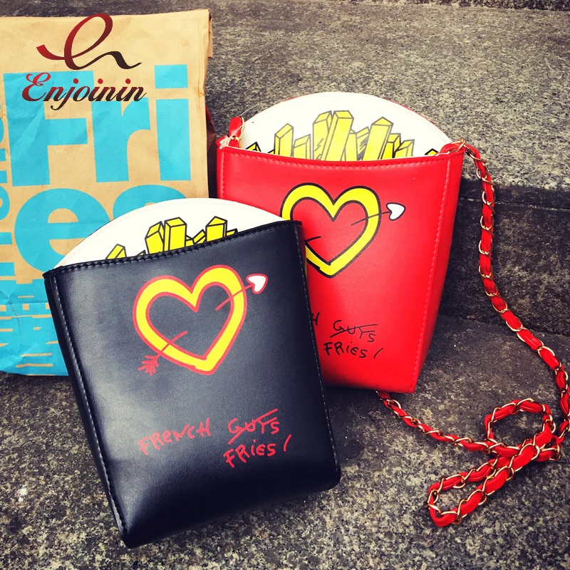 

Personalized fashion french fries shape letter print lovely chain shoulder bag girl purse crossbody mini messenger bag flap