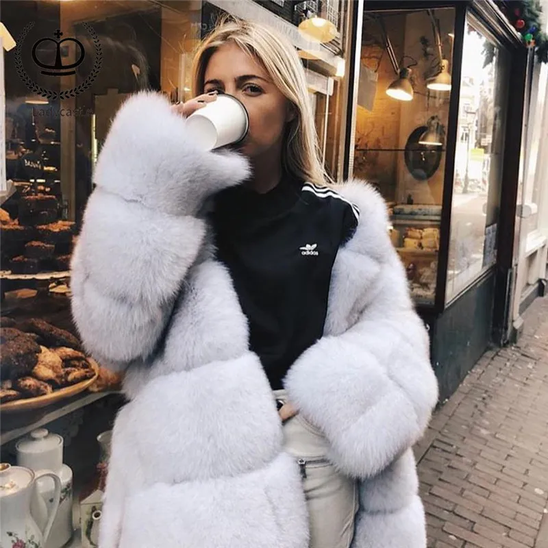 

2018 New Long Real Fox Fur Coat With V-Neck Collar Fox Pelt Natural Women Overcoat Winter Real Fur Jacket Genuine Luxury FC-076