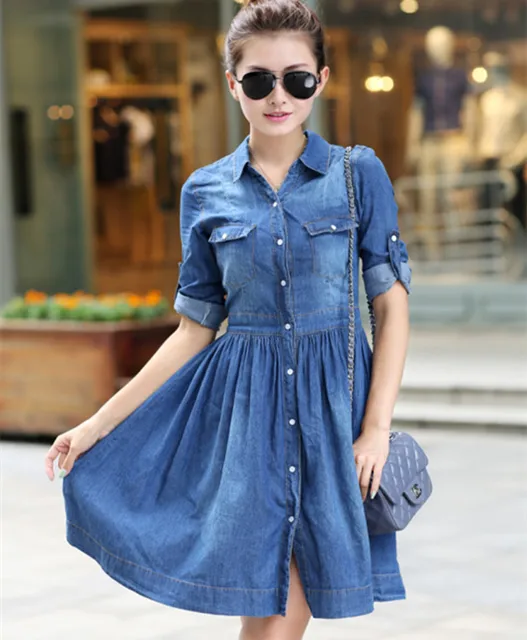 2015 Vestido plus size Blue jean Dresses for women Vestido Jeans