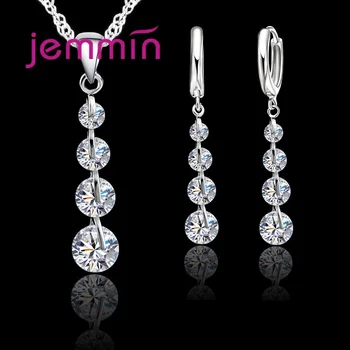 Romantic 925 Sterling Silver Link Chain Crystal Pendant Necklace Jewelry Set For Women Earrings Wedding Jewelry Sets