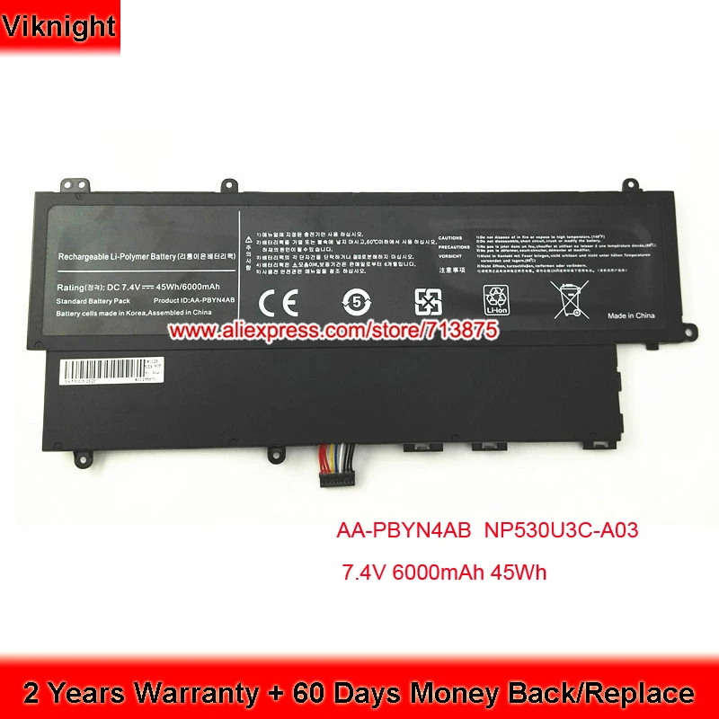 

High Quality 7.4V 6000mAh AA-PBYN4AB Laptop Battery for SAMSUNG NP530U3C Battery NP530U3B-A03RU Batteries
