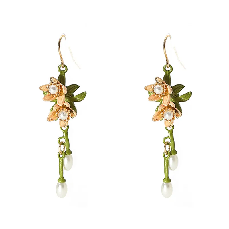 

Fashion girl pearl earrings green pearl earrings retro geometric flowers Female pendant earrings New jewelry wholesale