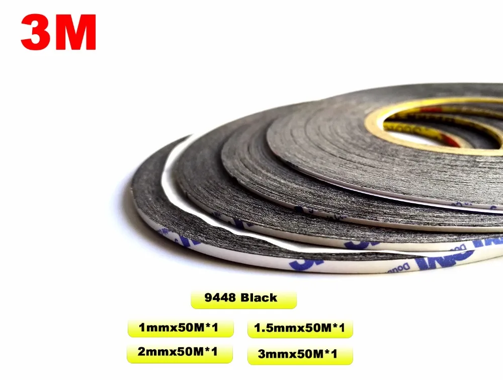 cheap Mixed 4pcs (1mm 1.5mm 2mm 3mm) * 50M 3M Two Sides Sticky Black Tape Adhesive for Samsung iPhone iPad HTC Nokia Display Lens LCD