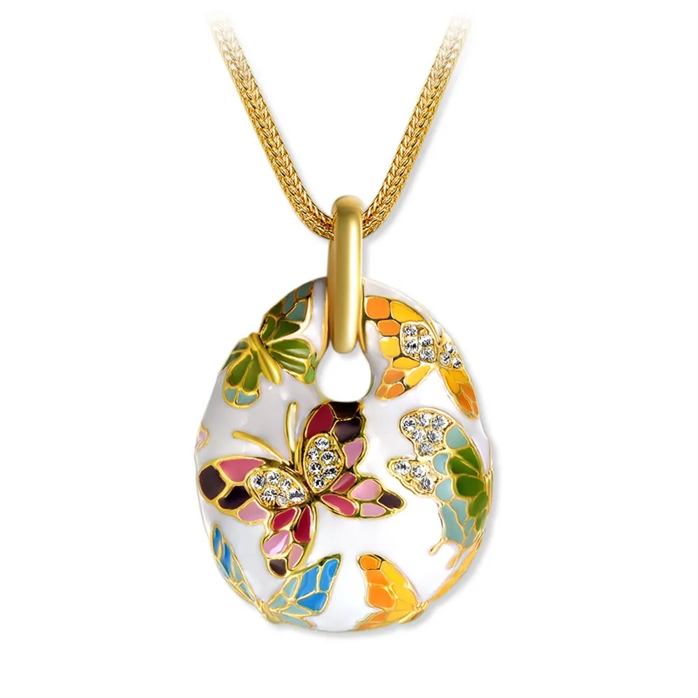 New Arrivals Women Mother Crystal Enamel Necklace Butterfly Pendants