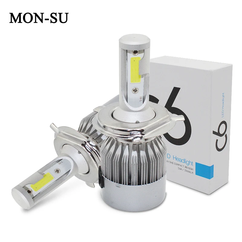 

MON-SU 2pcs H4 H7 LED Car Headlight Bulbs Auto Led Bulb 72W COB H1 H3 H11 H27 H8 9005 9006 880 881 6000K Led Lamp 7600LM
